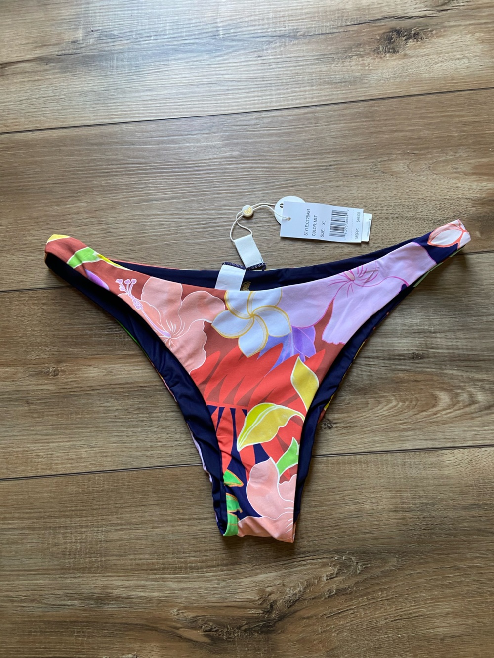 Floral Print Women's Bikini Bottom in Navy and Multi